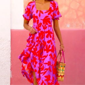 Mister Zimi midi orange/red and lilac dress